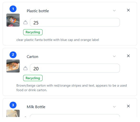SmartAudit material recognition screen